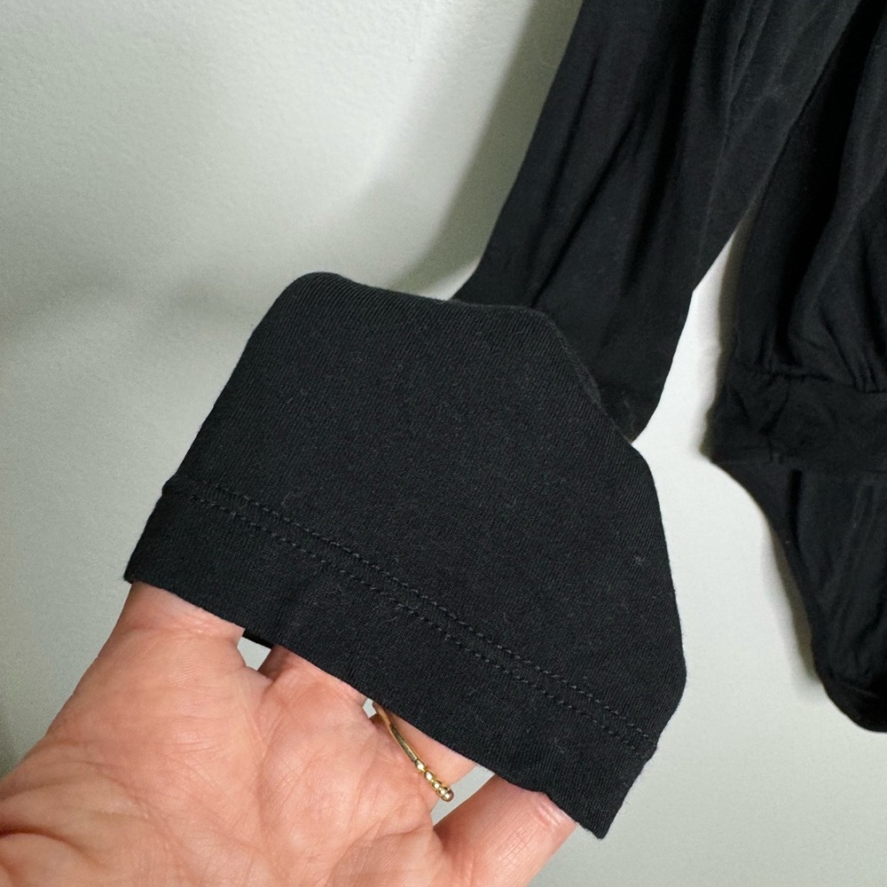 American Apparel Black Long Sleeve Wrap-Front Bodysuit - Picture 5 of 6